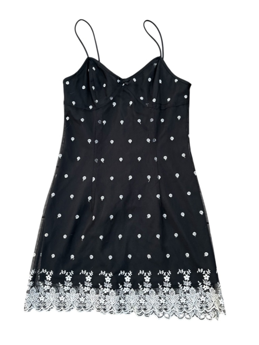 Y2K Floral Embroidered Mesh Slip Dress XS Vintage